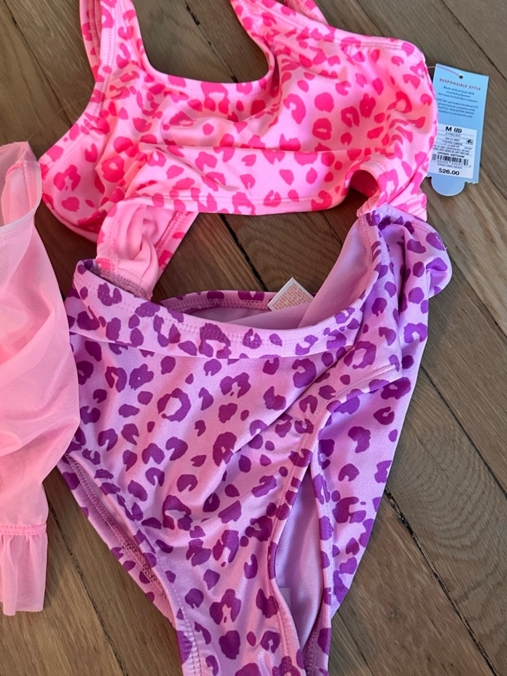 New Girls Pink & Purple Leopard Two-Piece Swimsuit Set